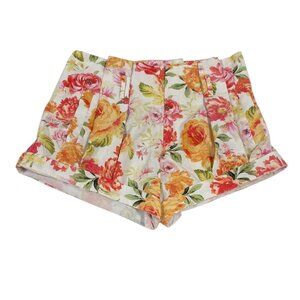 For Love Bell, vibrant colored Floral, pleated, cuffed, Women shorts, Small